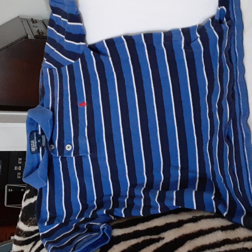 Boy's size 6 Polo shirt. Royal blue with navy and white stripes.